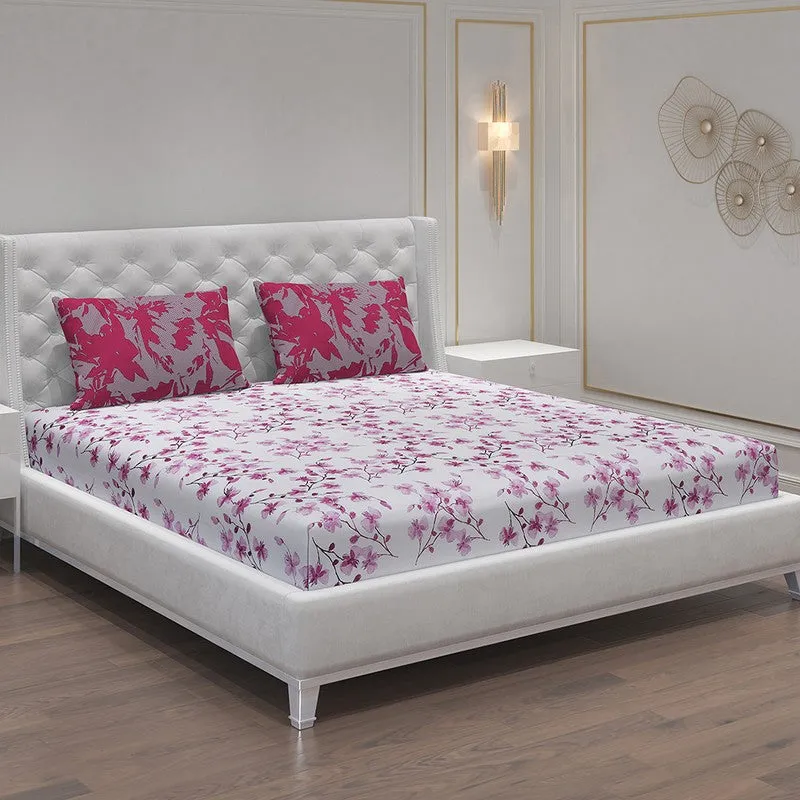 Monte Carlo Floraline Cotton Bedsheet (White,Pink) - 104 TC media 1