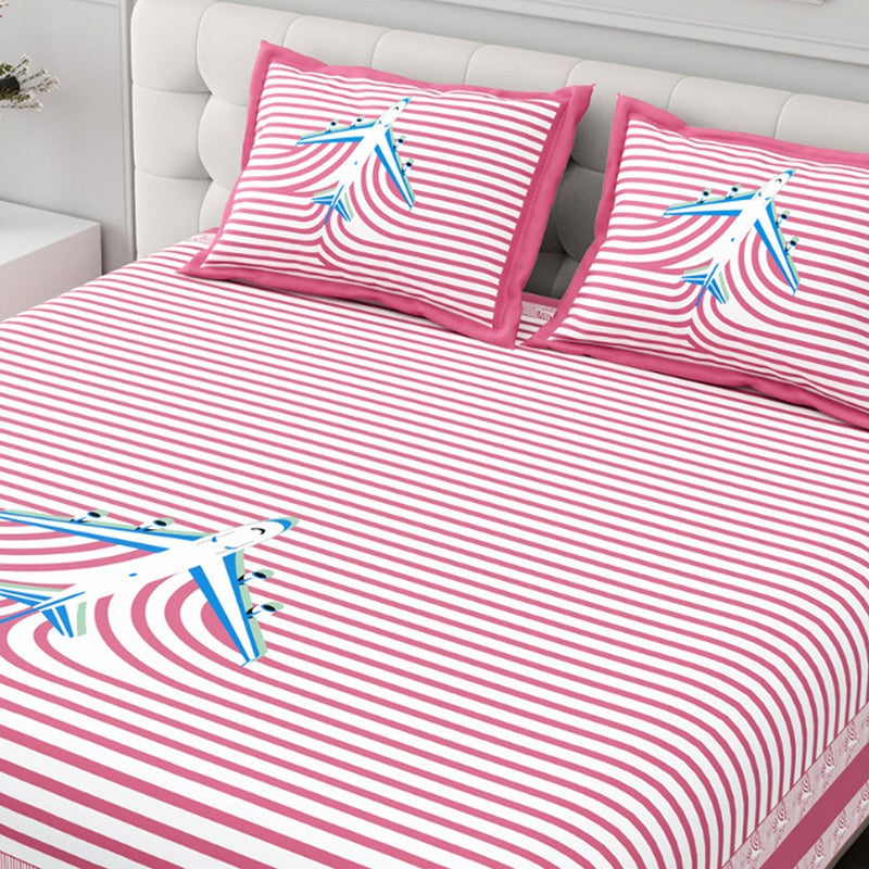 Illusion Stripey Flight Cotton Bedsheet (Pink) - 200 TC media 4