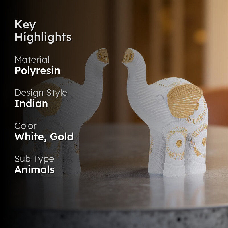 Elegant White & Gold Polyresin Elephant Showpiece Duo - Set Of Two media 2