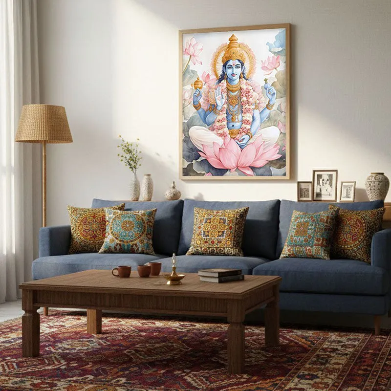 Anantha Padmanabha Spiritual Archival Paper Wall Painting - Natural Brown Frame media 4