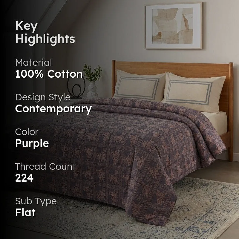 Petal Grid Cotton Bedsheet (Purple) - 224 TC media 2