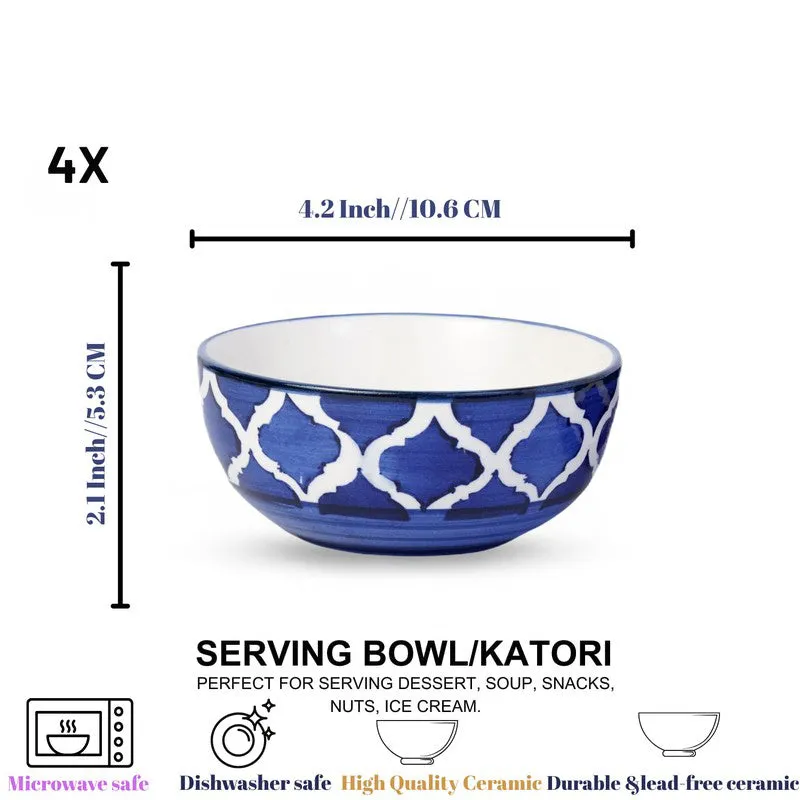 Biteza Ceramic Snack Bowls (Blue , 180 mL Each) - Set Of Four media 6