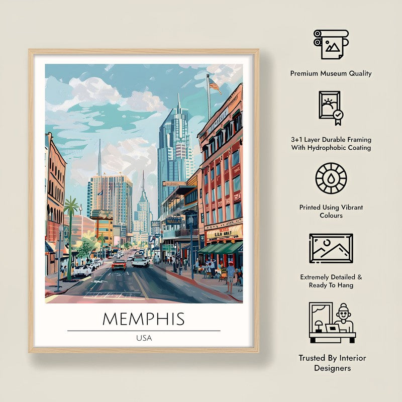 Vintage Memphis Framed Canvas Archival Canvas Wall Painting - Natural Brown Frame media 8