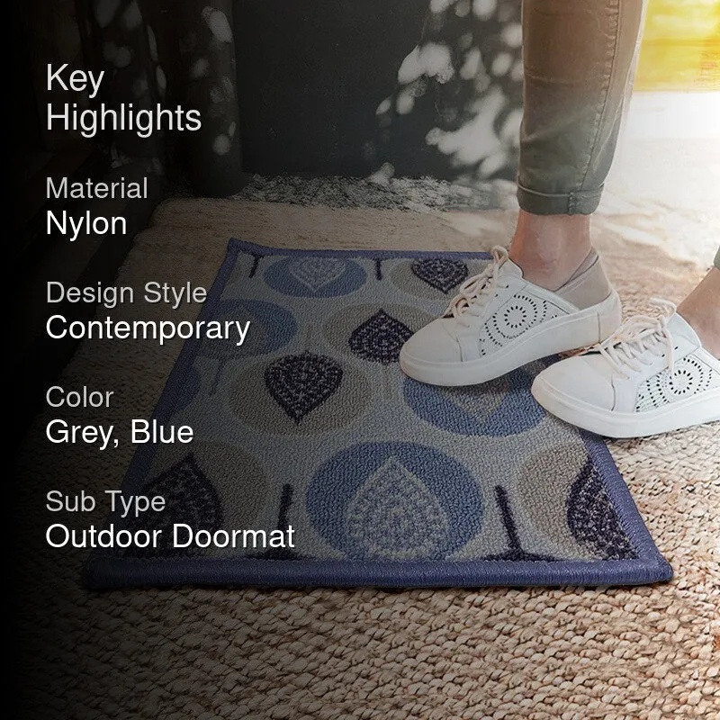 Faro Floral Nylon Door Mats - Grey,Blue media 2