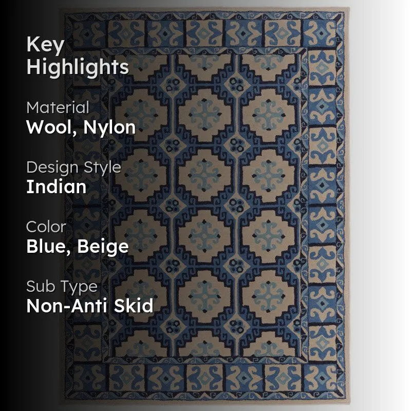 Gamling Hand Tufted Ethnic Wool & Nylon Carpet - Blue media 2