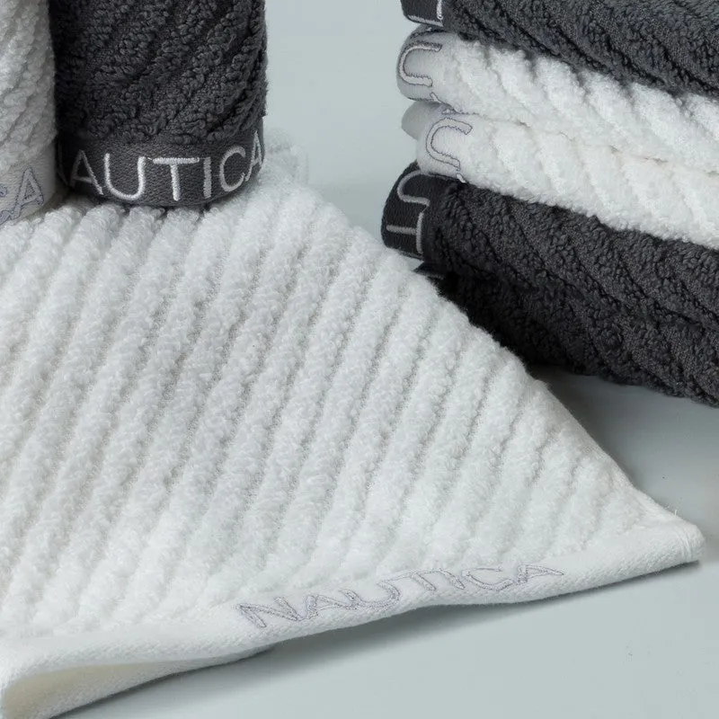 Nautica Riviera Soft Cotton Hand & Face Towel (White & Dark Grey) - Set Of Eight media 4