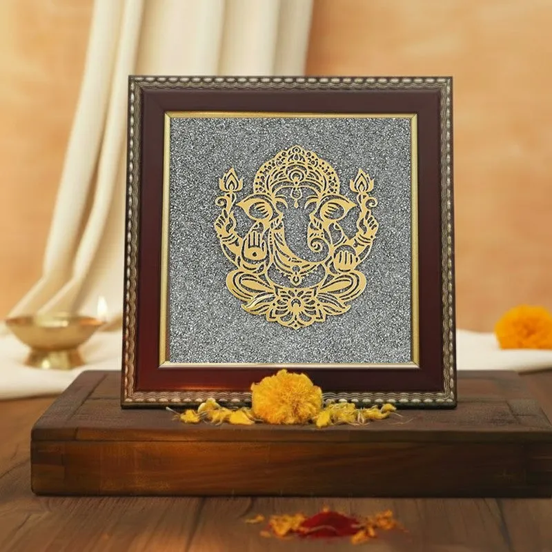 Sri Ganesh Pyrite & Wood Wall Art media 3