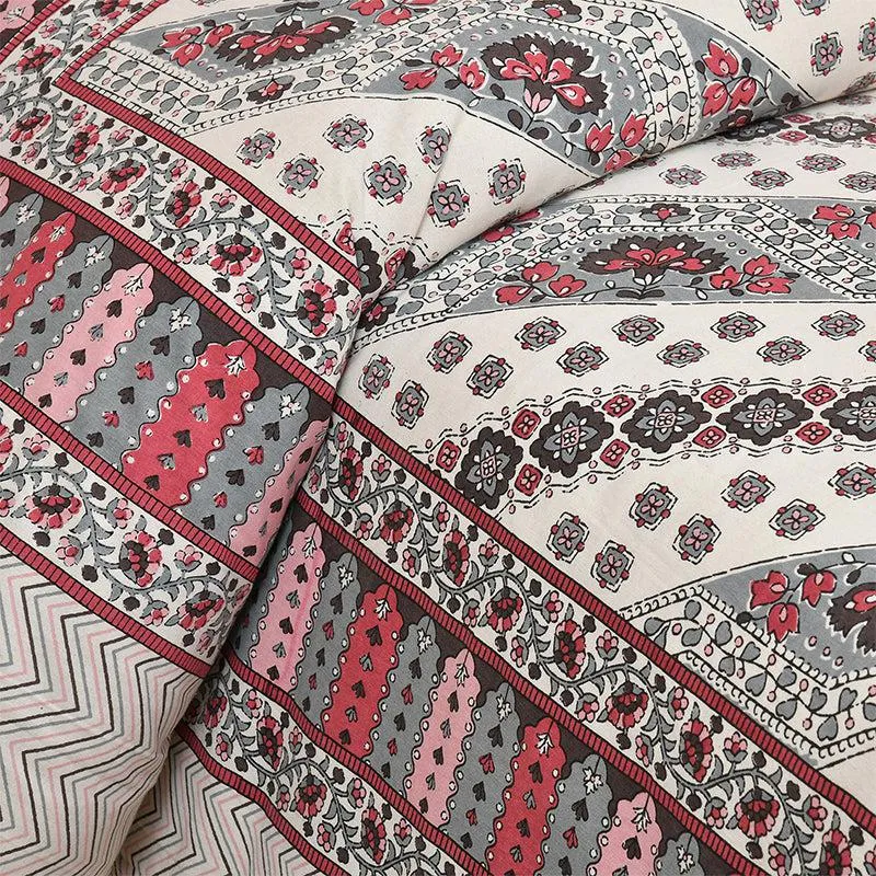 Eshan Ethnic Cotton Bedsheet (White,Pink) - 180 TC media 3