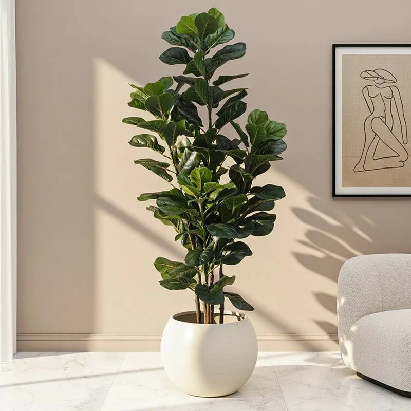 Faux Fiddle Fig Tree With Black Plastic Pot - 5.9 Feet media 1