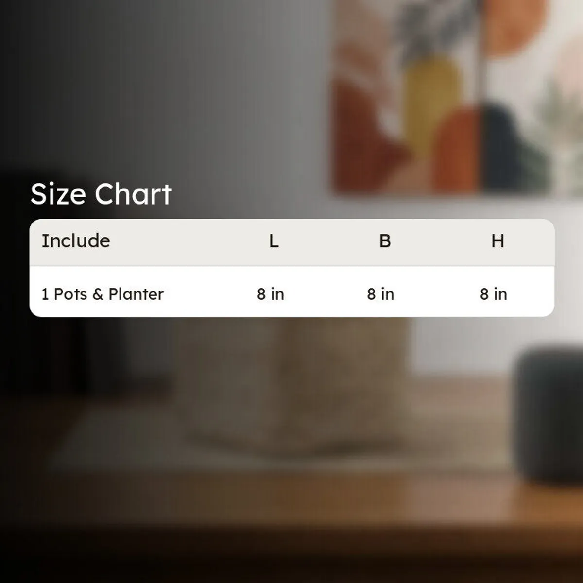 Size chart graphic for the square planter