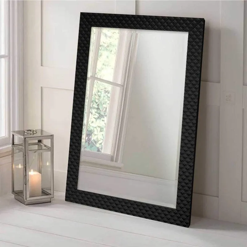 Obsidian Grid Wall Mirror With Wooden Frame media 4
