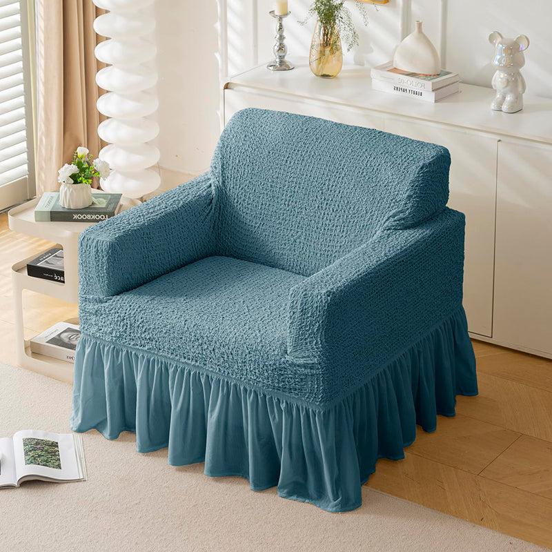 Refined Ruffles Solid Sofa Cover (Blue) - Single Seater media 3