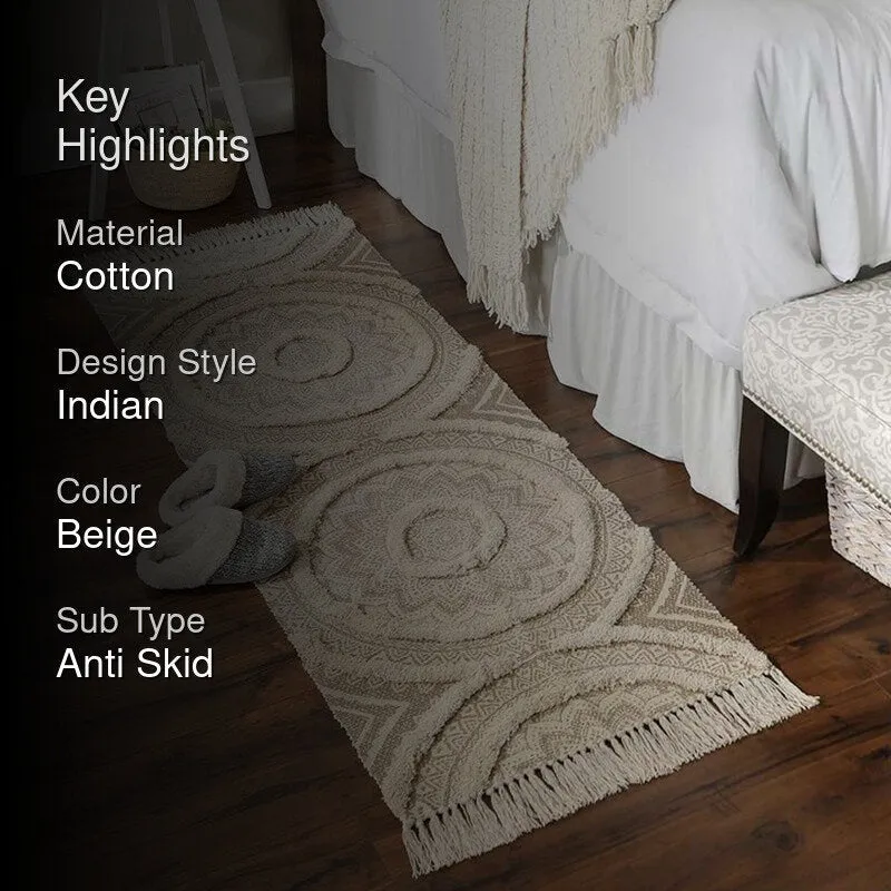 Mita Boho Cotton Runner Rug - Beige media 2