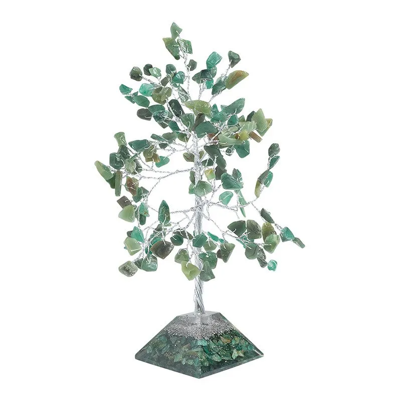 Chi Flow Handcrafted Agate Stone Tree Showpiece - Green & Silver media 4
