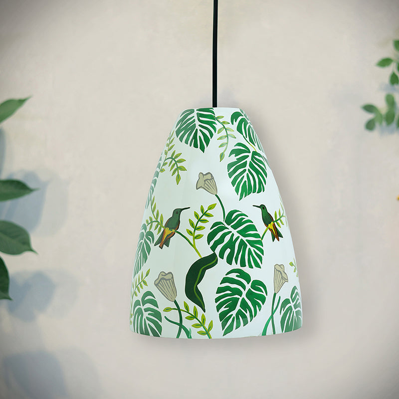 Wings & Leaves Hand Painted Glass Hanging Lamp media 3