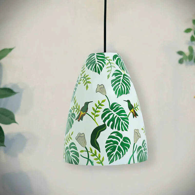 Wings & Leaves Hand Painted Glass Hanging Lamp media 3