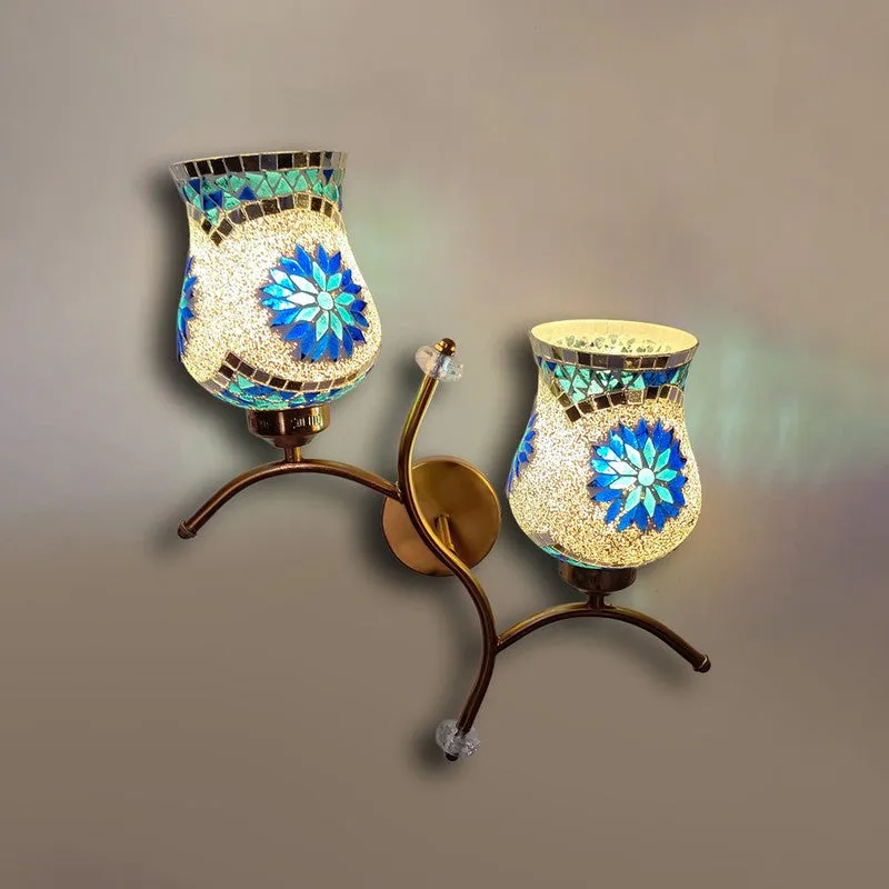 Glowvine Twin Glass Wall Lamp - White & Blue media 5