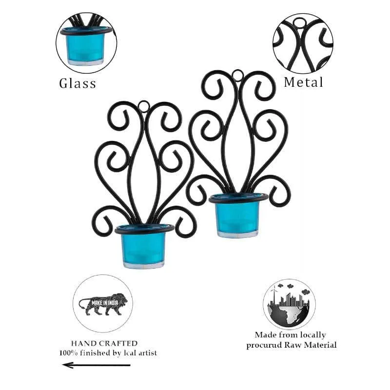 Antique Sconce Candle Holder (Blue) - Set Of Two media 5