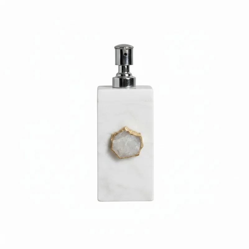 Kade Handcrafted Agate & Marble Soap Dispenser - White media 3