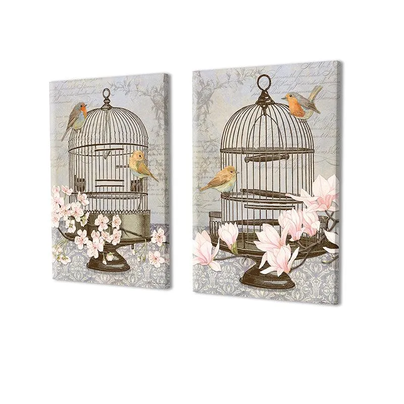 Cage Chirp Canvas Wall Painting - Set Of Two media 4