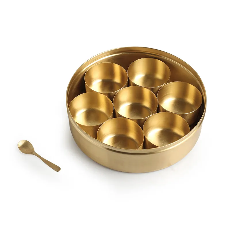 Spice Bloom Hand-Etched Brass Masala Box - 100 mL Each media 5