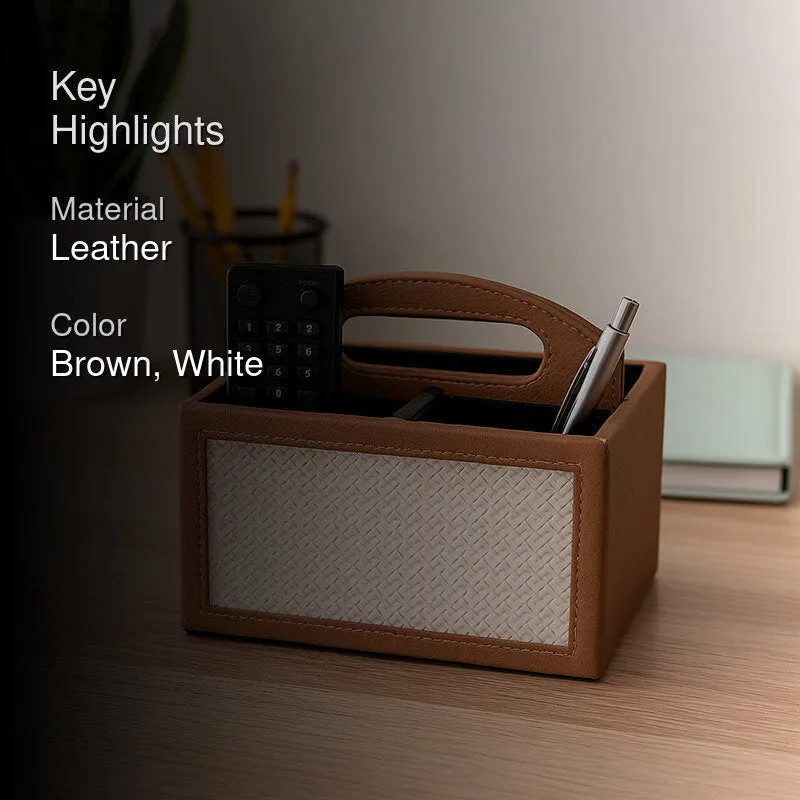 Savan Faux Leather Desk Organiser - Brown media 2