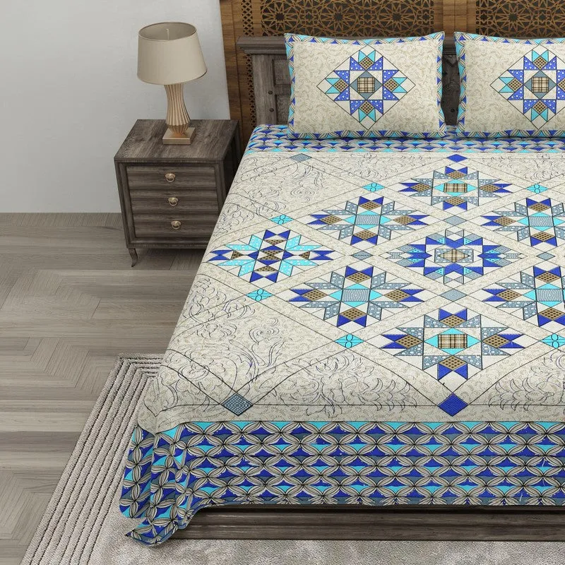 Nestar Cotton Bedsheet (Beige,Blue) - 240 TC media 3