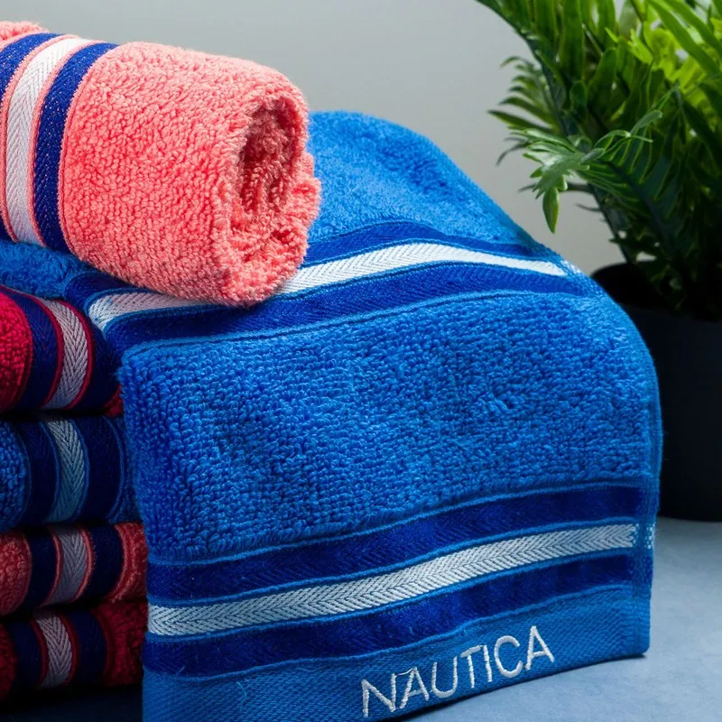 Nautica Dove Dual Down Cotton Hand Towel (Blue,Coral & Red) - Set Of Six media 4