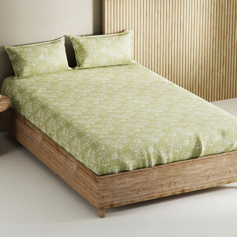 Belora Cotton Bedsheet (Green) - 144 TC media 1
