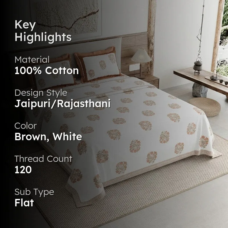 Royal Rang Cotton Bedsheet (Brown,White) - 120 TC media 2