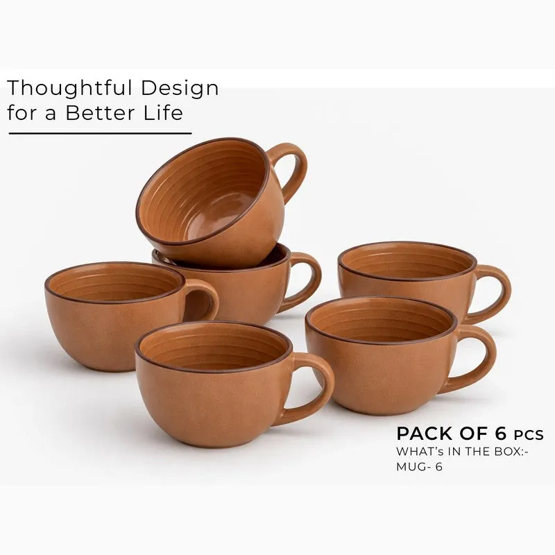 Cuddle Ceramic Tea Cup (250 mL Each),Dark Brown) - Set Of Six media 3