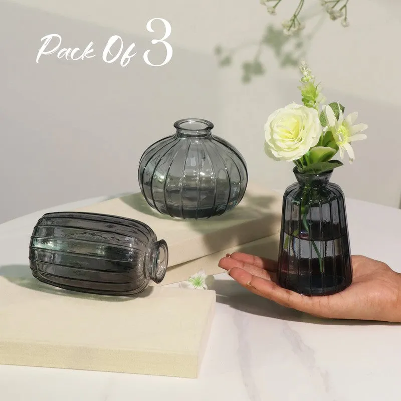 Petal Hue Home Glass Vase (Grey) - Set Of Three media 4