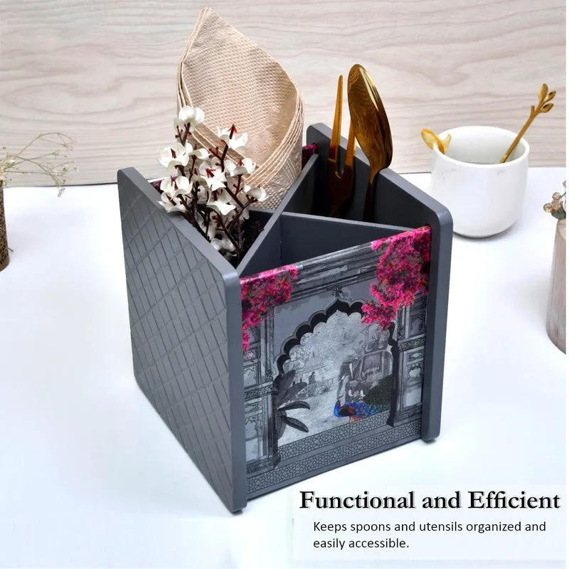 Classic Grey Wooden Cutlery Stand media 3