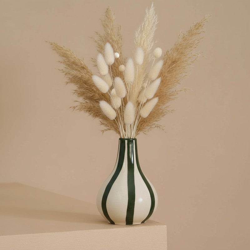 Waveon Ceramic Flower Vase - White,Green media 8