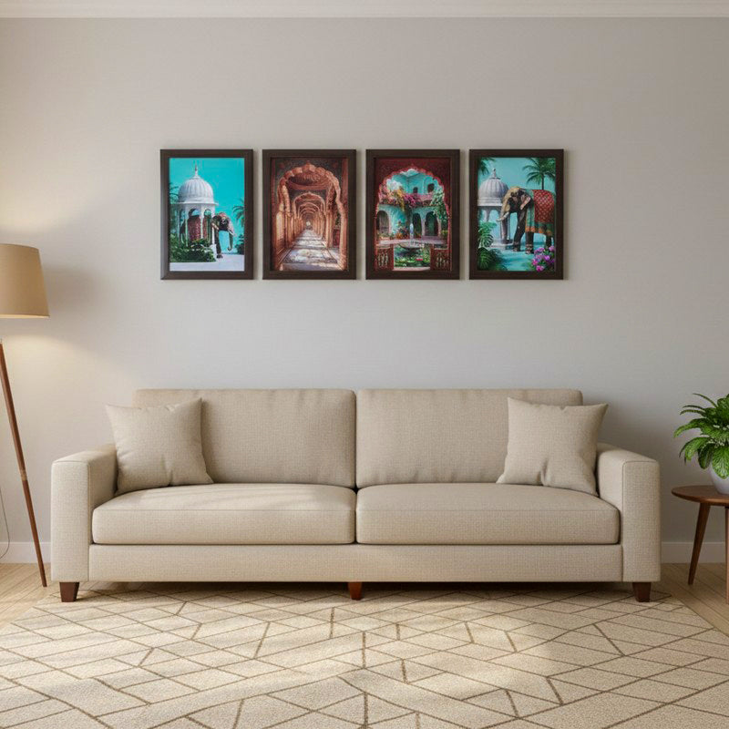 Imperial Arch & Pavilion Wall Painting With Frame - Set Of Four