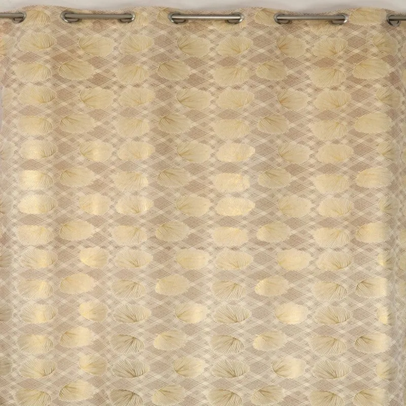 Glow Line Printed Velvet Curtain - Beige,Gold media 4