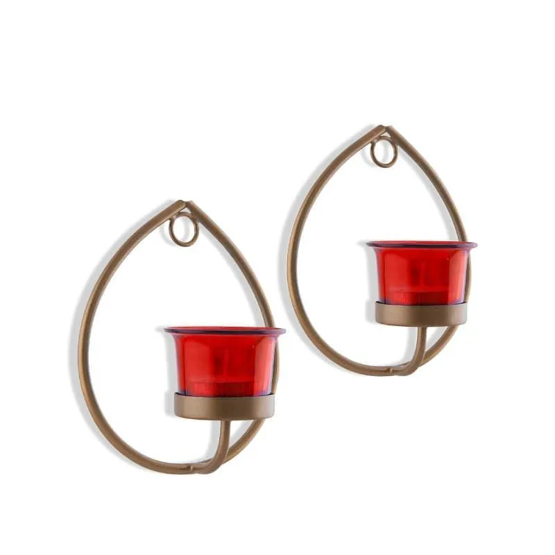Gold Drip Sconce Candle Holder (Red) - Set Of Two media 4