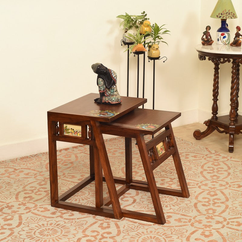 Milo Teak Wood Nesting Stools - Set of Two