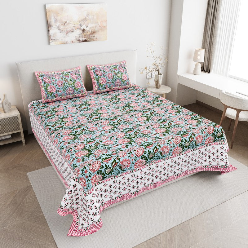BlossomAura Cotton Bedsheet (Light Pink) - 144 TC