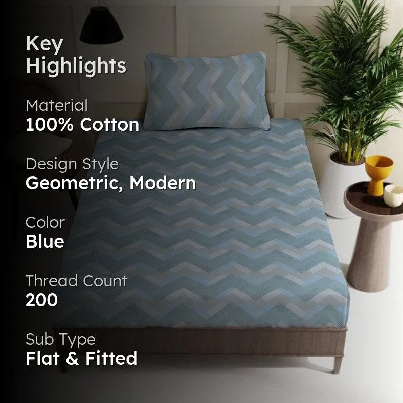 Terra Stripes Printed Cotton Bedsheet (Ash Blue) - 200 TC media 2