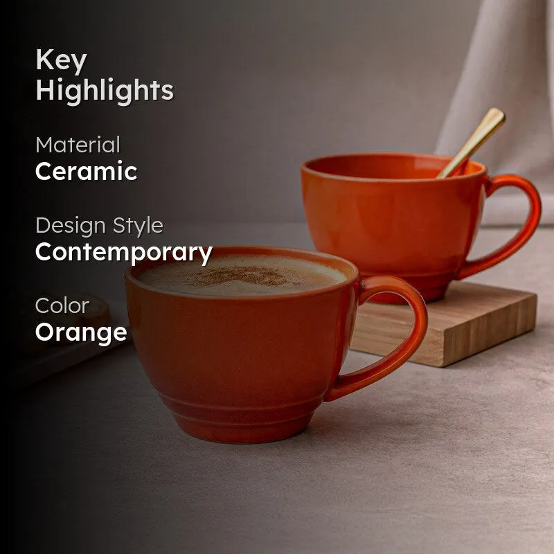 Whimsi Ceramic Coffee Mug (500 mL Each,Orange) - Set Of Two media 2