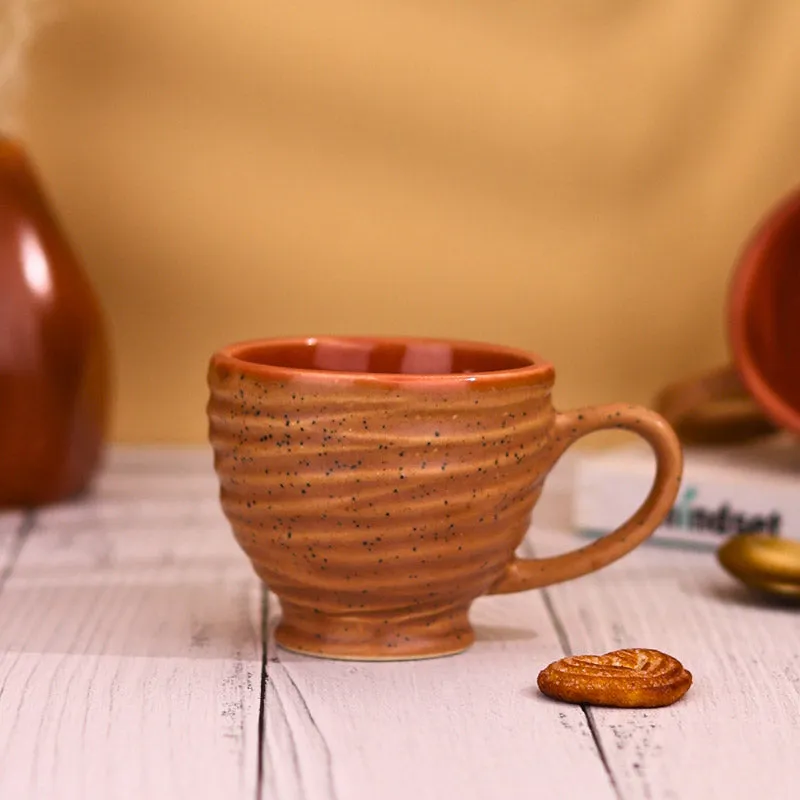 Mayla Ceramic Tea Cup (120 mL Each/Brown,Cream) - Set of Two media 1