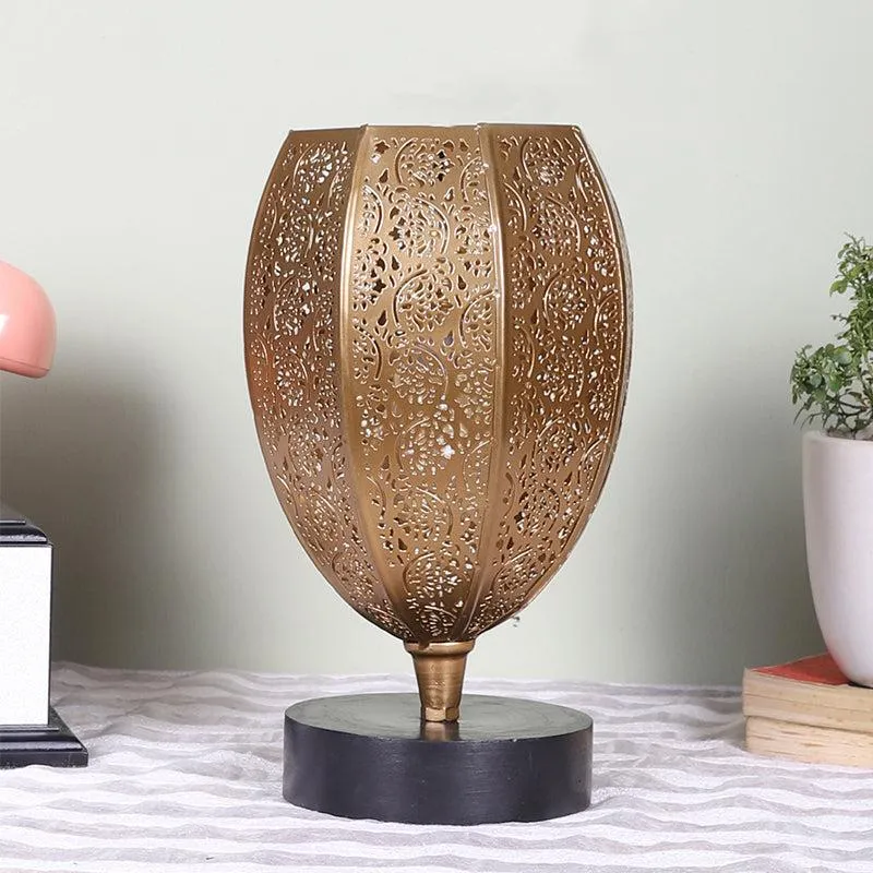 Mehela Etched Metal Table Lamp With Black Base - Gold media 3