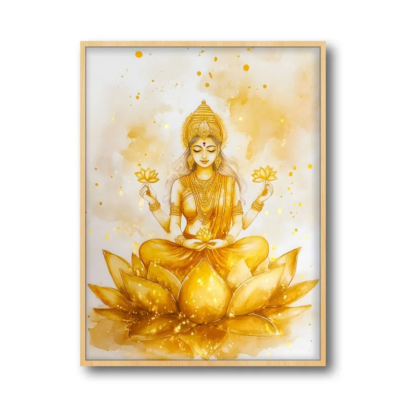 Padma Lakshmi Spiritual Archival Paper Wall Painting - Natural Brown Frame media 5