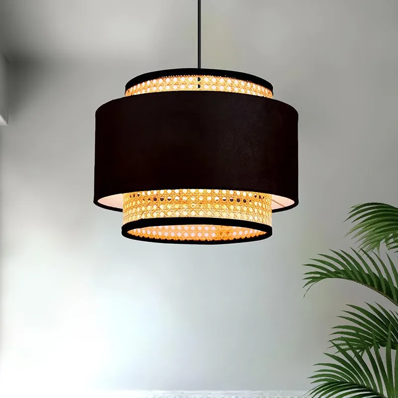 Rustic Glow Rattan Ceiling Lamp - Black media 1