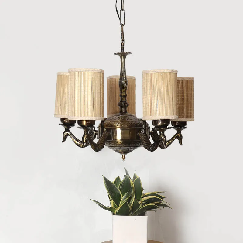 Sikha Cylindrical Golden Antique Ceiling Lamp media 2