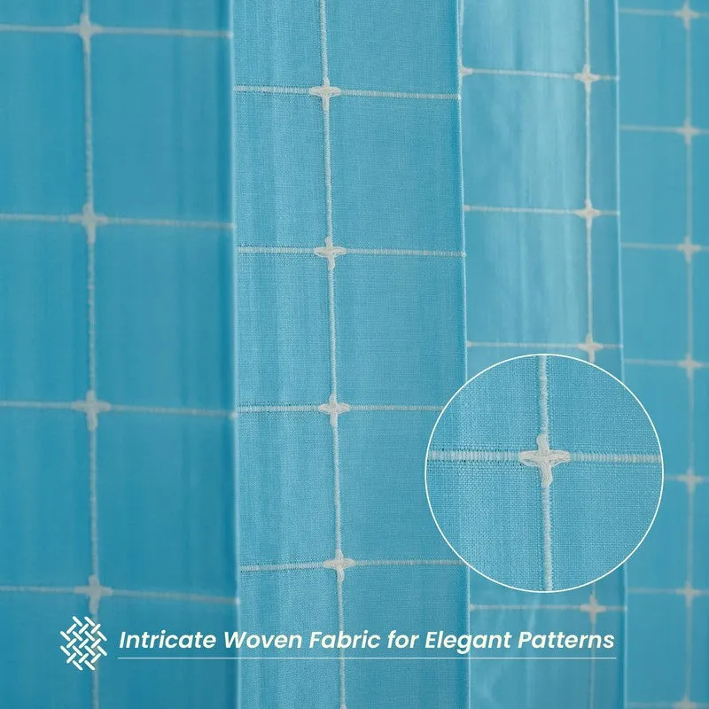 Pixel Checks Cotton Curtain - Light Blue media 4
