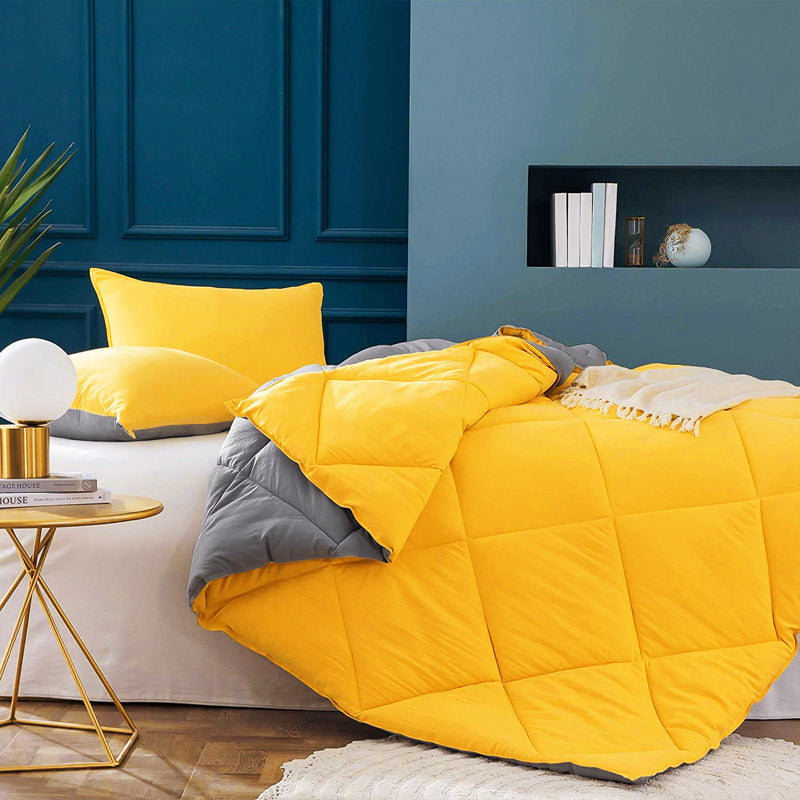 Wide Checkered Dual Color Cotton Comforter (Grey & Yellow)  - 400 GSM media 4