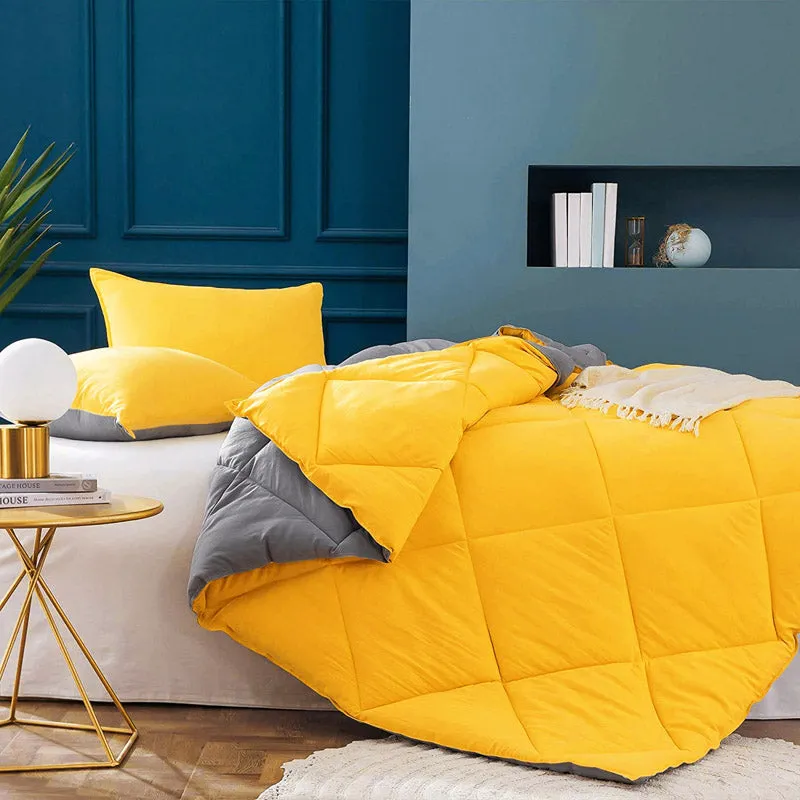 Wide Checkered Dual Color Cotton Comforter (Grey & Yellow)  - 400 GSM media 4