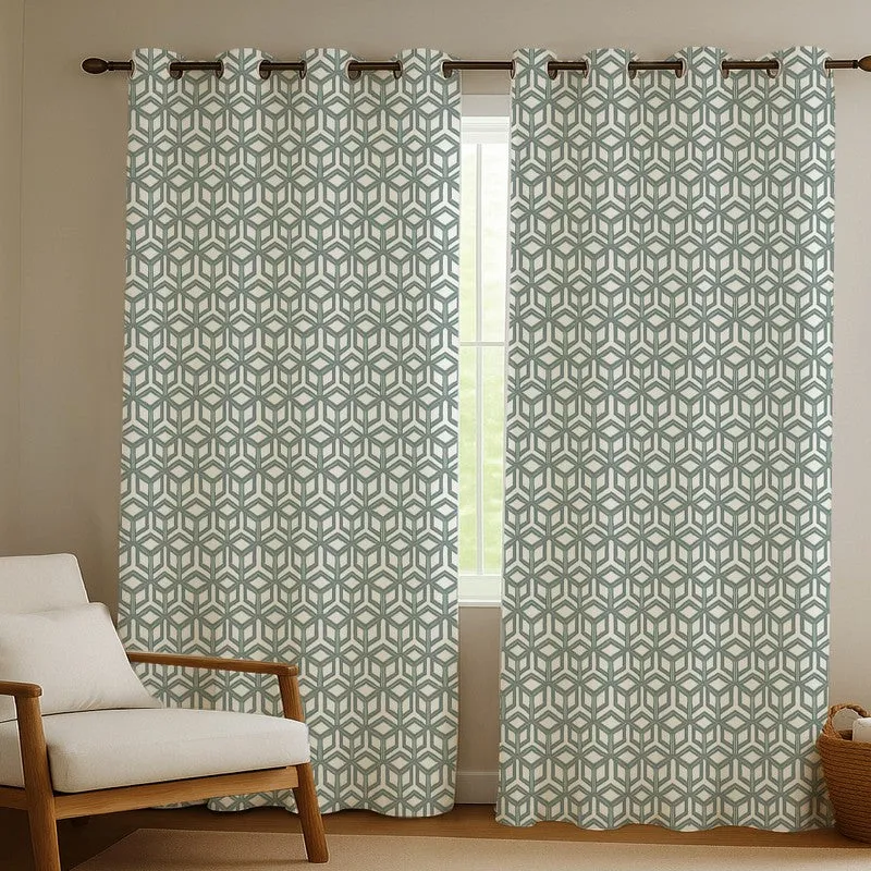 Soft Angles Cotton Curtains - Set Of Two media 1